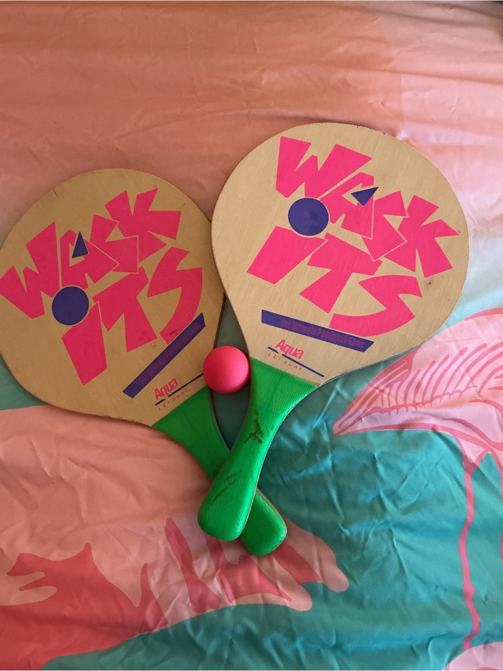 Aqua Pink and Green Wacky Wits Paddle Ball Set